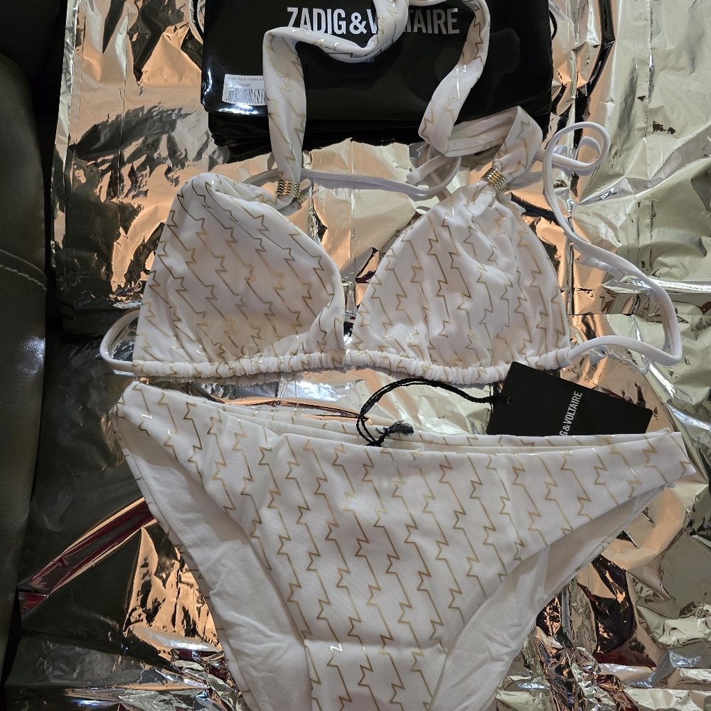 Zadig & Voltaire White and Gold Bikini Swimwear Set